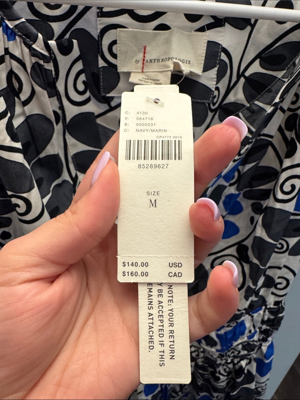 Anthropologie White Dress with Blue and Black Floral Print - Picture 3 of 10